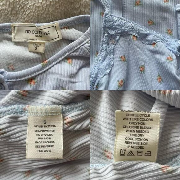 Pastel baby blue floral cropped ribbed lace trim cami and cardigan set | Size S - Picture 8 of 8